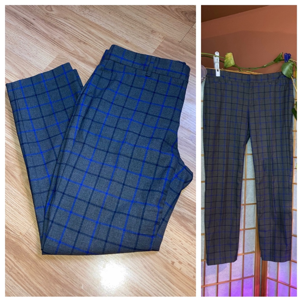 Gap Slim Cropped Plaid Trousers Pants Bottoms Grey Blue Casual Holiday Office 4